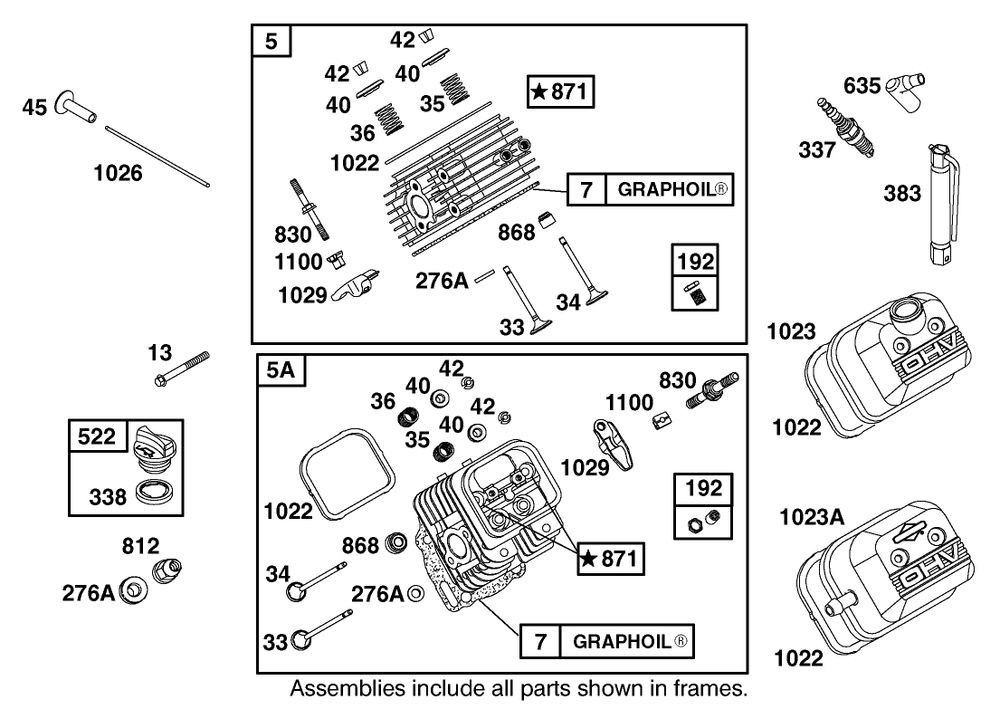 Cylinder Head And Cover Assembly Diagram and Parts List for 12004 220000001 - 220999999 Toro Lawn Tractor