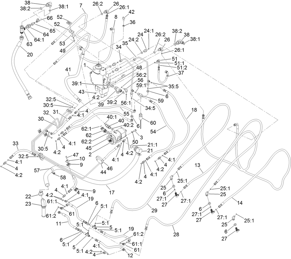 Lift Valve And Pump Assembly Diagram and Parts List for 22530 400000000 - 405539999 Toro Lawn Tractor Accessories