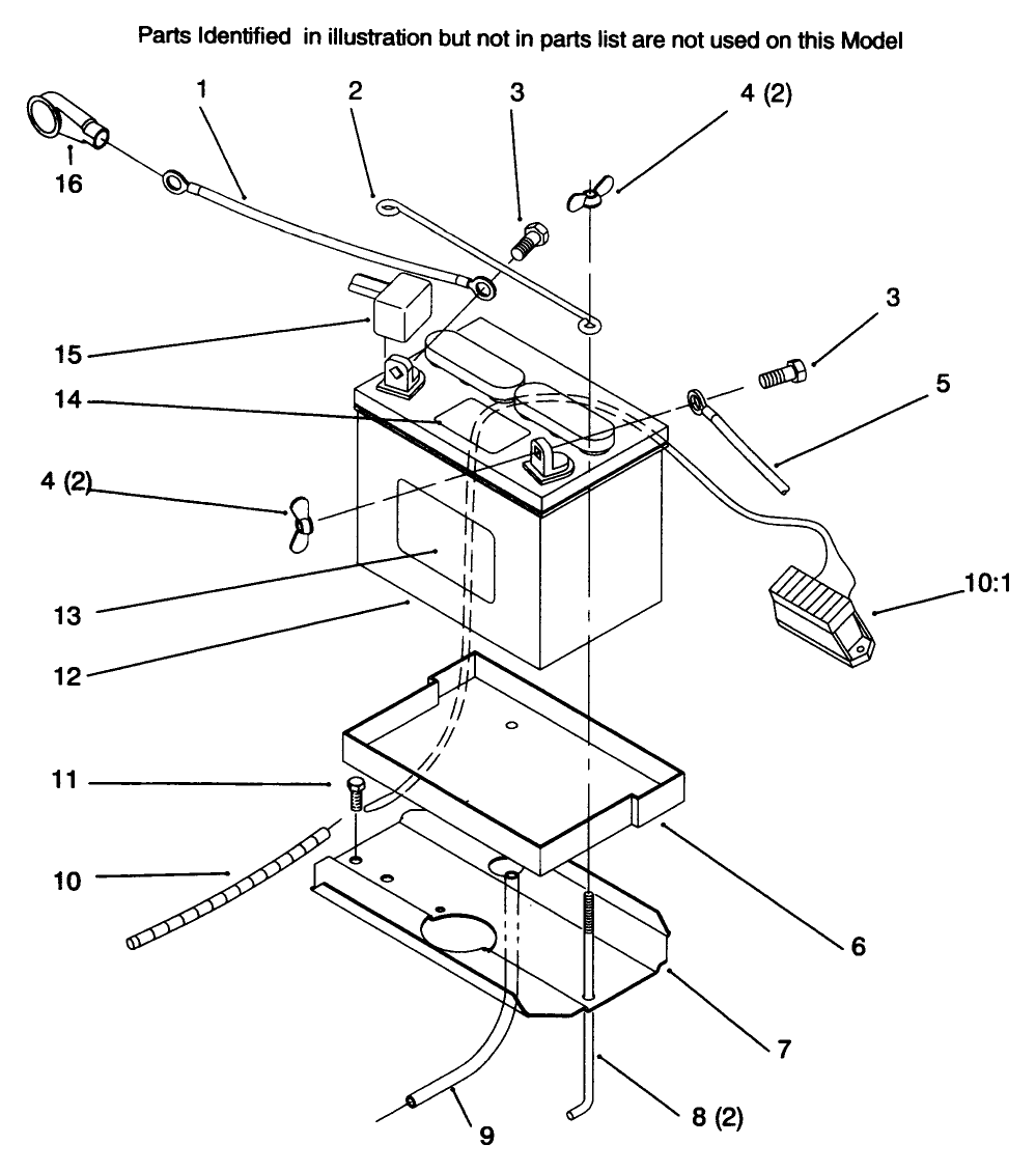 Battery Diagram and Parts List for 72045 6900001 - 6999999 Toro Lawn Tractor