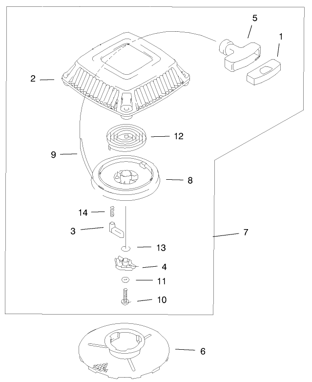 Recoil Starter Assembly Diagram and Parts List for 20044 99000001 - 99999999 Toro Lawn Mower