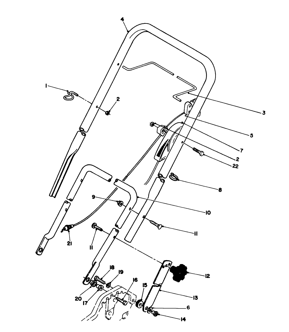 Handle & Throttle Control Assembly Diagram and Parts List for 20181WF 3900001 - 3999999 Toro Lawn Mower
