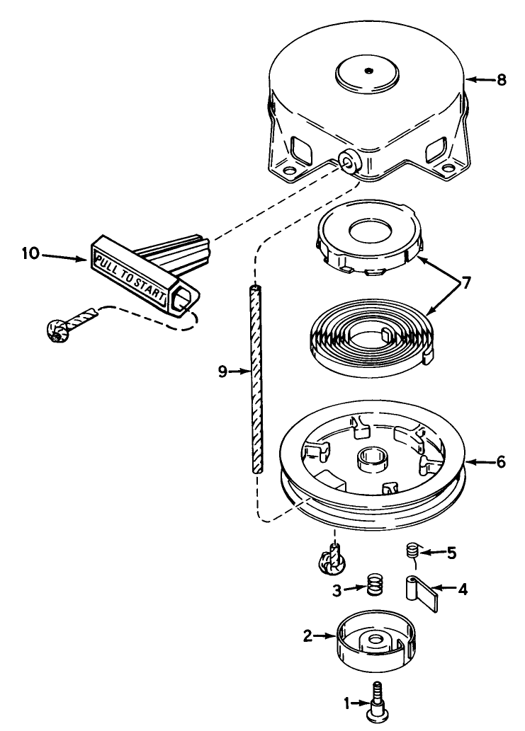 Rewind Starter No. 590537 Engine Model No. Ah520, Type 1584a, 1584b, 1601, 1601a & 1601b Diagram and Parts List for 38100 1000001 - 1999999 Toro Snow Blower