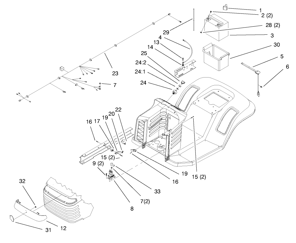 Electrical Assembly Diagram and Parts List for 71201 8900001 - 8999999 Toro Lawn Tractor