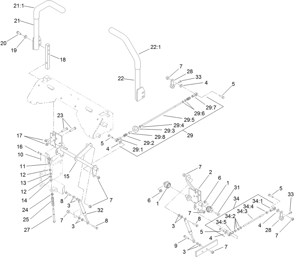 Hydro Control Assembly Diagram and Parts List for 74265TE 402000000-403227064 Toro Lawn Mower