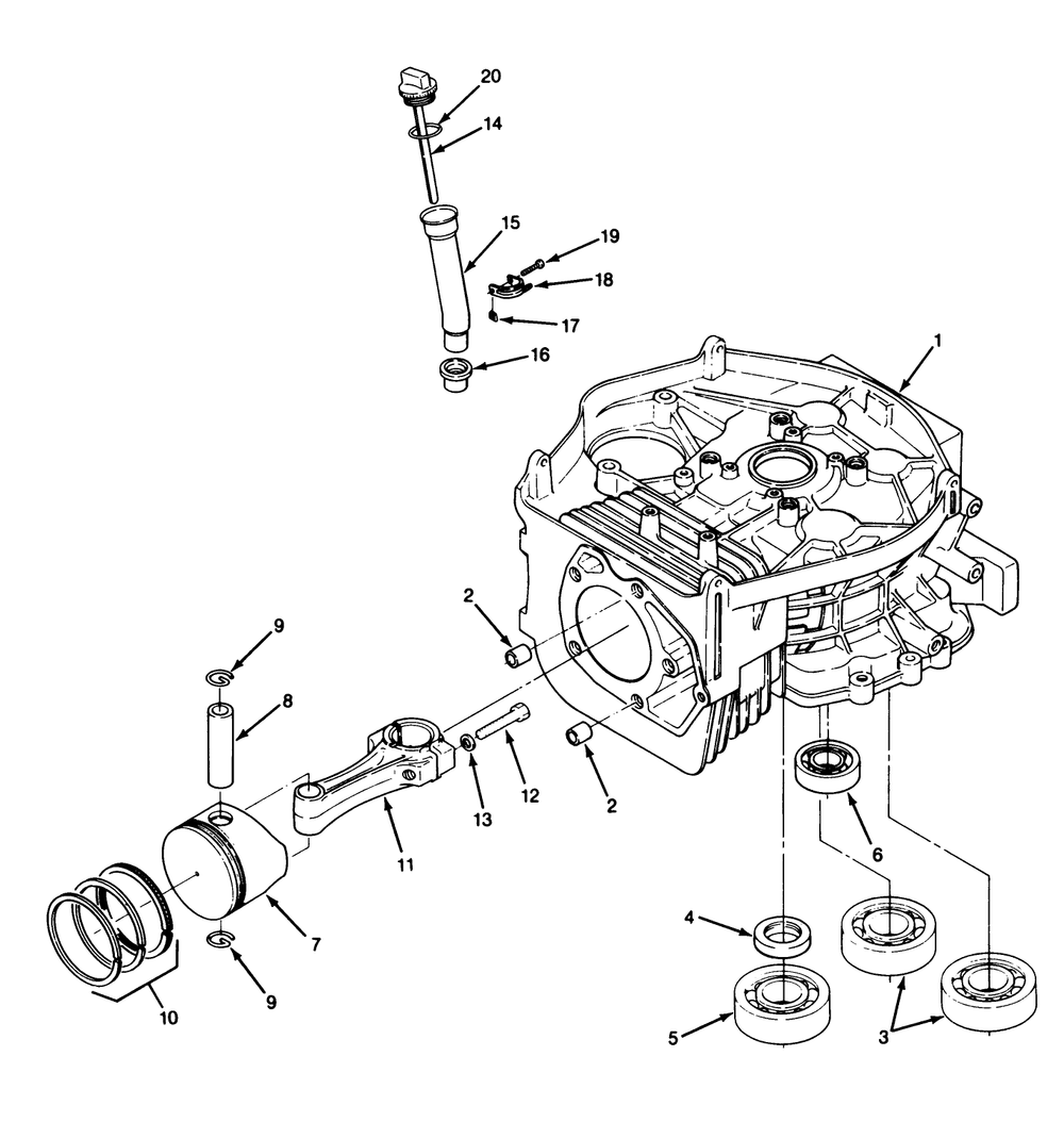 14hp Engine Cylinder Block Assembly Diagram and Parts List for 22-14O501 1000001 - 1999999 Toro Lawn Tractor