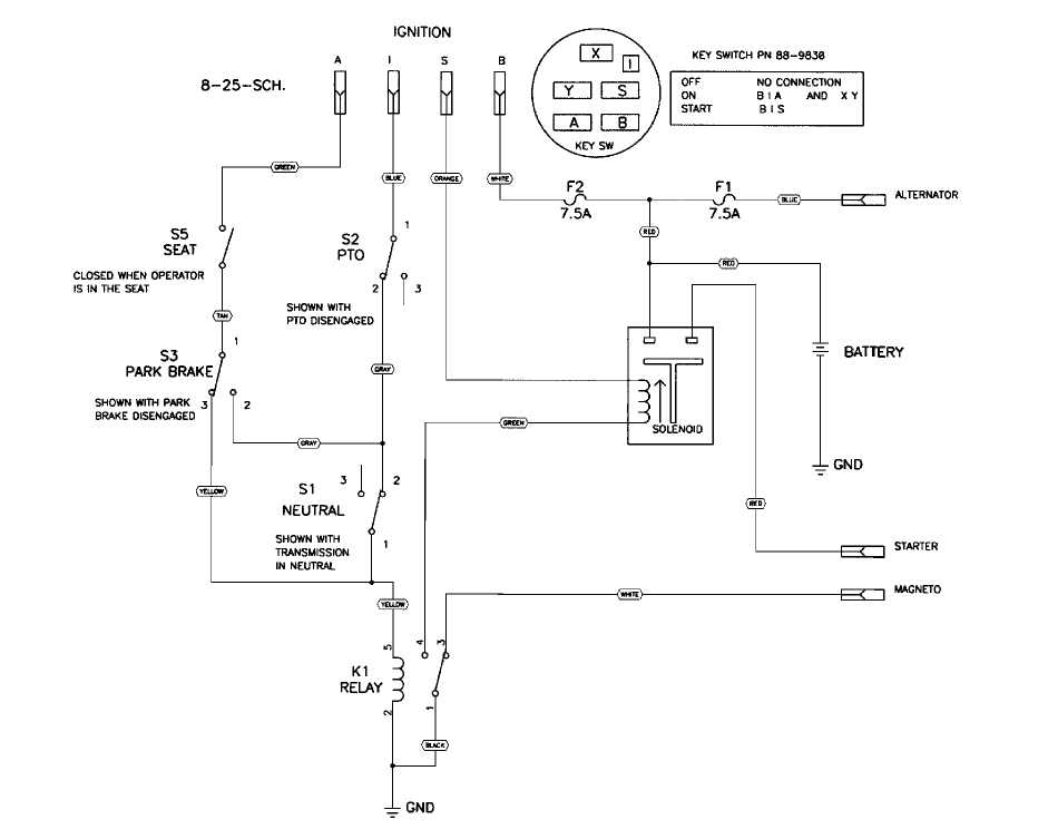 Electrical Schematic Diagram and Parts List for 70060 89000001 - 89999999 Toro Lawn Tractor