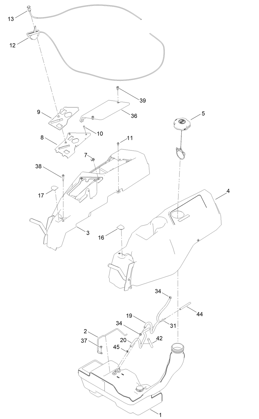 Body Styling And Fuel Pod Assembly Diagram and Parts List for 75315 411600000 - 411643471 Toro Lawn Tractor