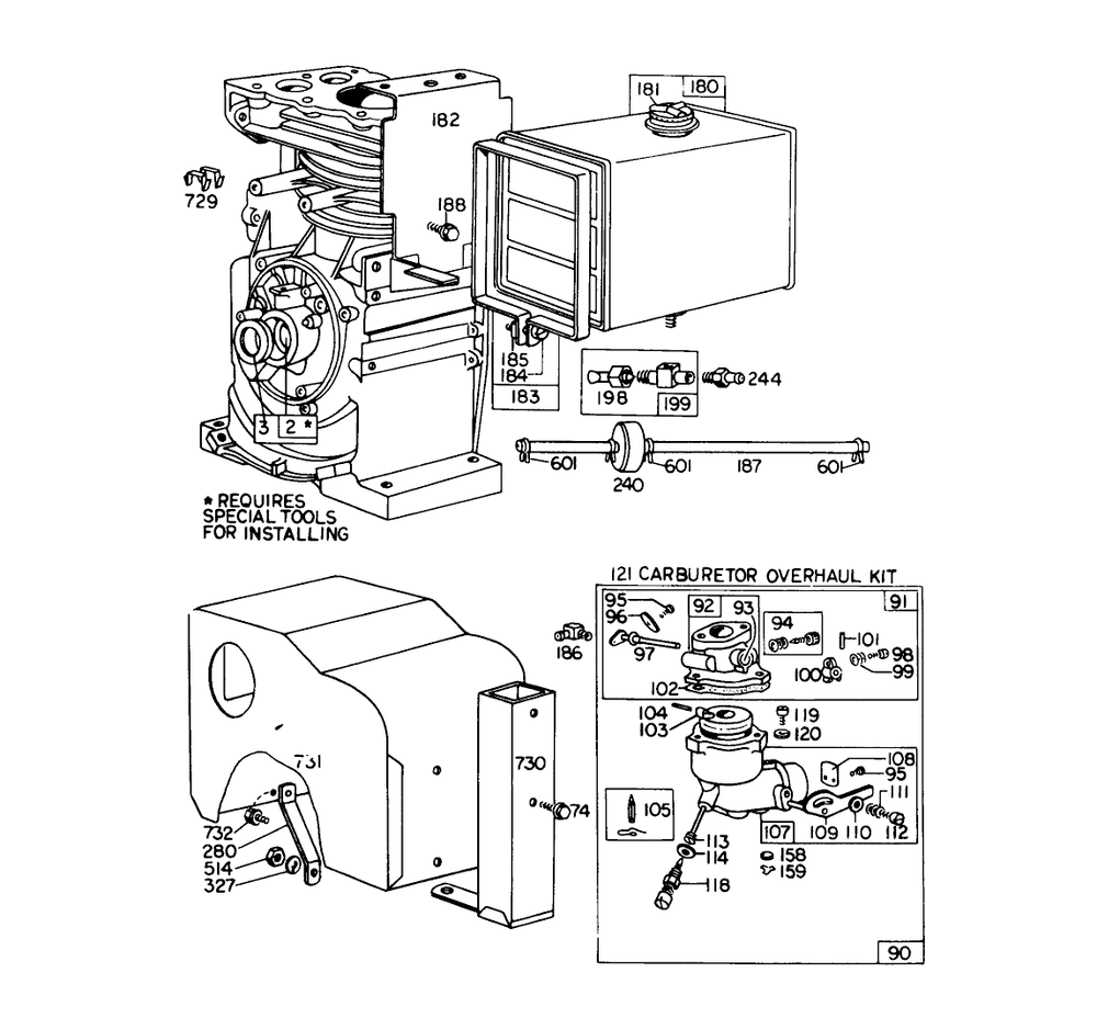 Carburetor Assembly Diagram and Parts List for 31823 5000001 - 5999999 Toro Snow Blower
