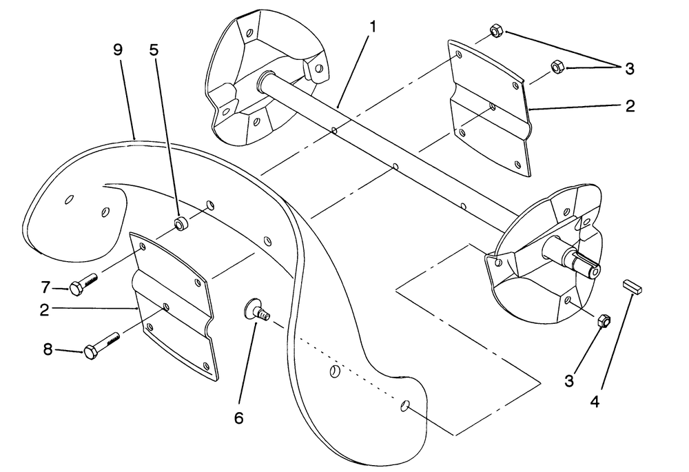 Rotor Assembly Diagram and Parts List for 38181 3900001 - 3999999 Toro Snow Blower