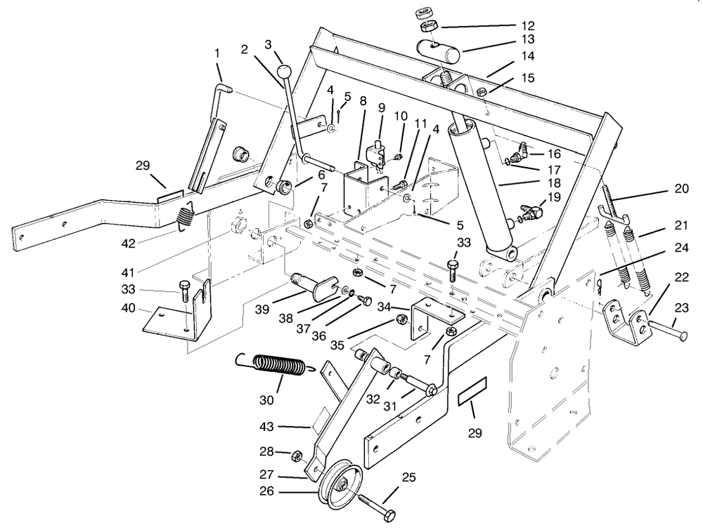 Parking Brake & Lift Frame Assembly Diagram and Parts List for 30611 890001 - 899999 Toro Lawn Tractor