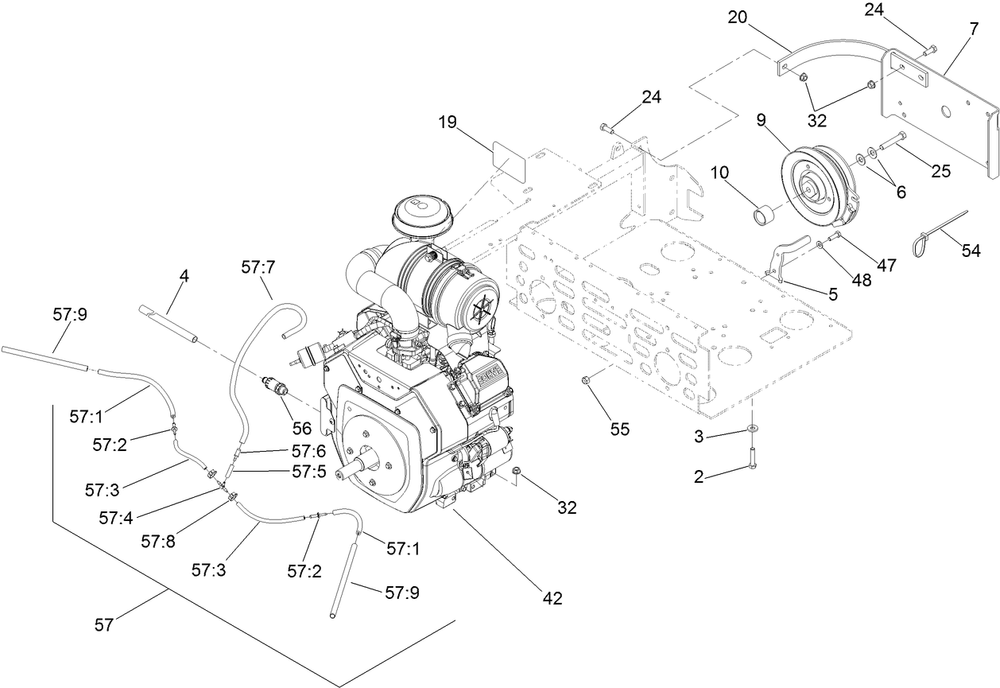 Engine And Clutch Assembly Diagram and Parts List for 74296 (311000001-311999999)(2011) Toro Lawn Mower