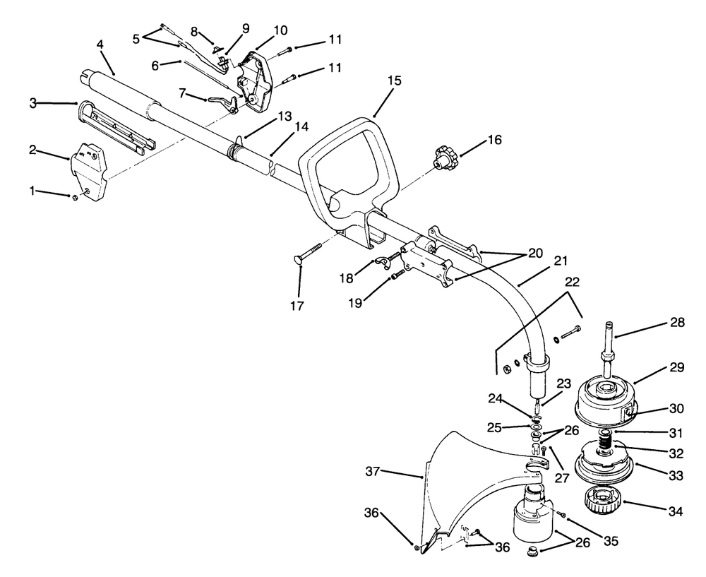 Handle Assembly Model No. 51638 Diagram and Parts List for 51653 4900001 - 4999999 Toro Trimmer