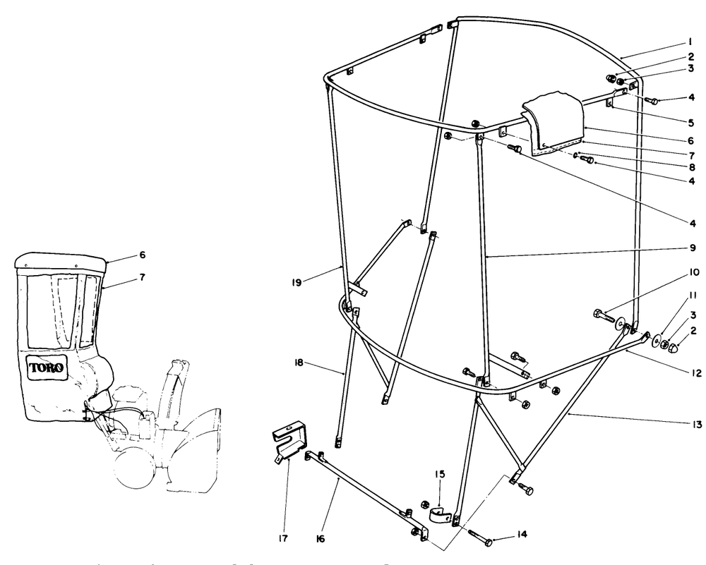 Snow Cab Assembly No. 68-9500 (Optional) Diagram and Parts List for 38505 9000001 - 9999999 Toro Snow Blower