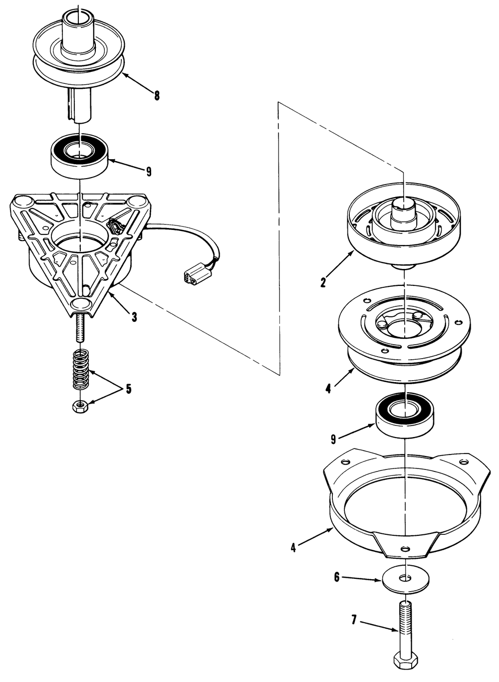 Engine Pulley & Pto Clutch Assembly Diagram and Parts List for 32-10B503 2000001 - 2999999 Toro Lawn Tractor