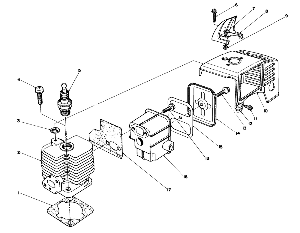 Cylinder & Muffler Assembly Diagram and Parts List for 51641 7000001 - 7999999 Toro Trimmer