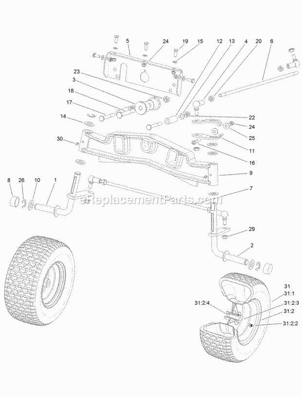 Front Axle Assembly Diagram and Parts List for 74585 316000001-316999999 Toro Lawn Mower