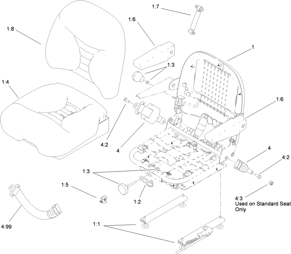 Deluxe Seat Assembly Diagram and Parts List for 74268 (313000001-313999999)(2013) Toro Lawn Mower