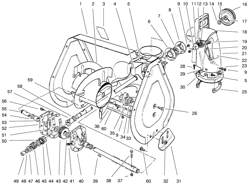 Auger Assembly Diagram and Parts List for 38063 9900001 - 9999999 Toro Snow Blower