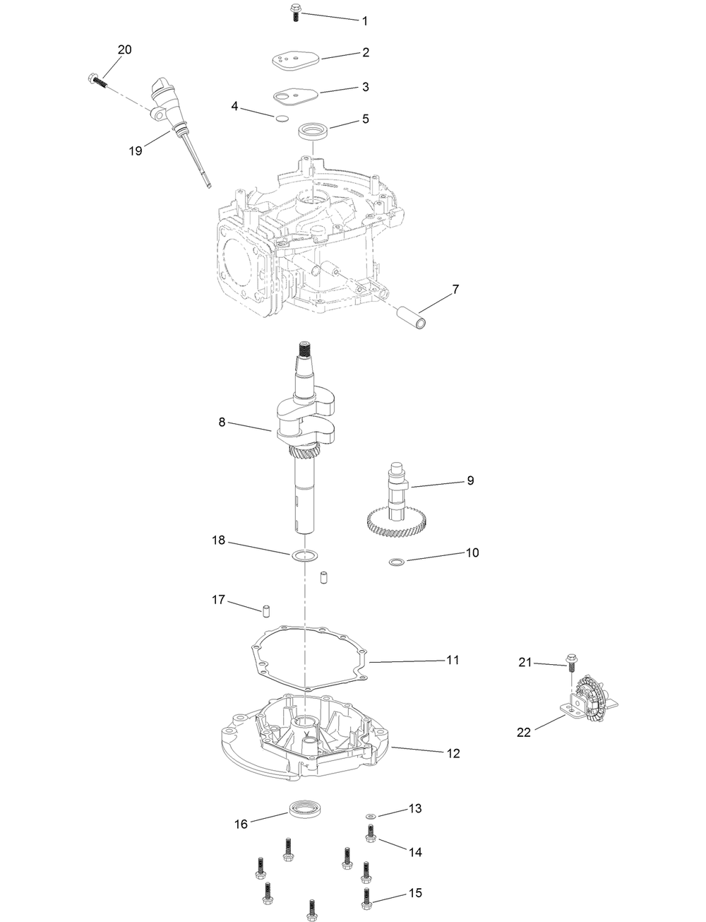 Crankcase Assembly Diagram and Parts List for 22289 404800000-409999999 Toro Lawn Mower