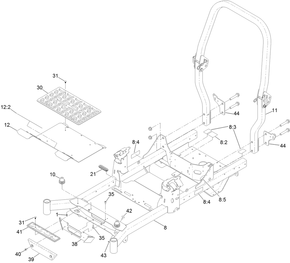 Frame Assembly Diagram and Parts List for 77280 411495392 - 411926928 Toro Lawn Tractor