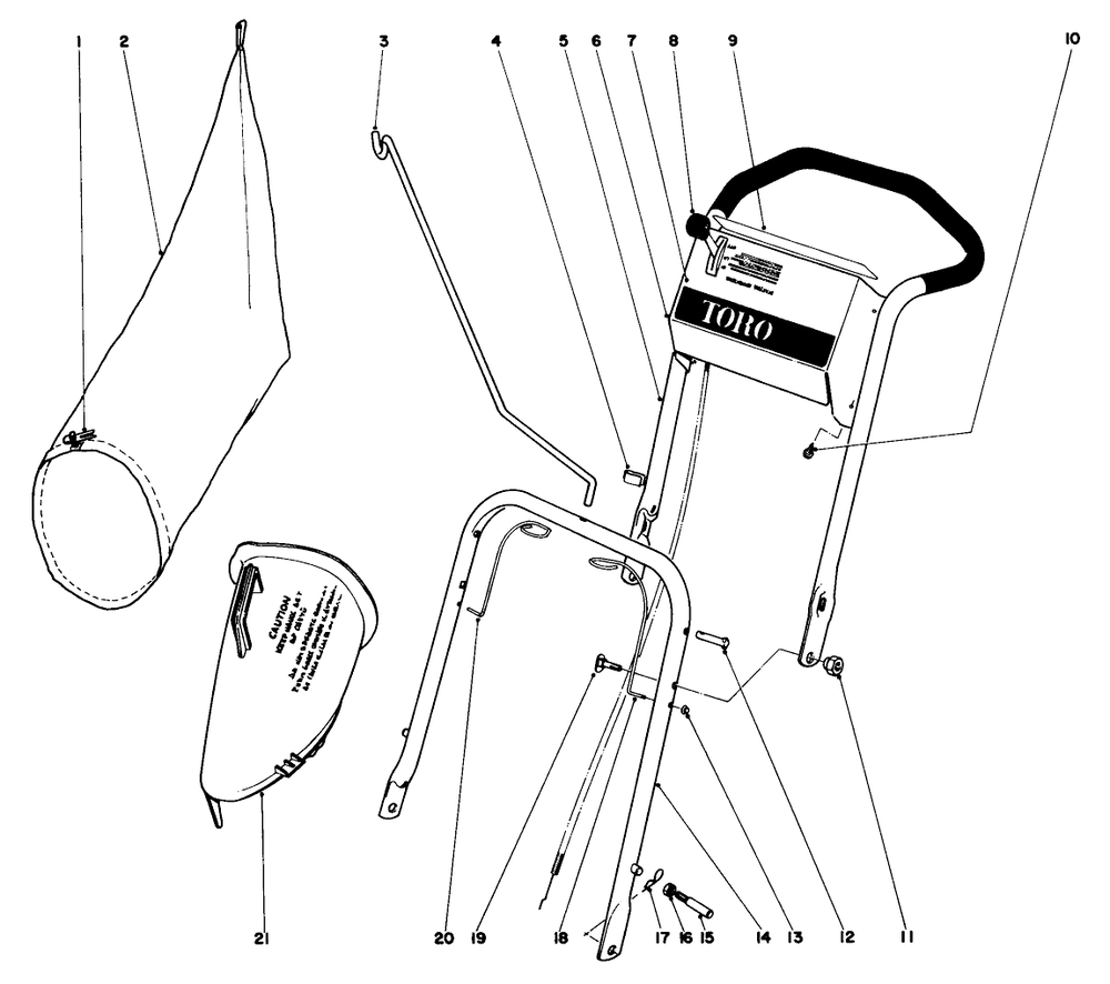 Handle Assembly Model No. 21173 Diagram and Parts List for 21173 3000001 - 3999999 Toro Lawn Mower