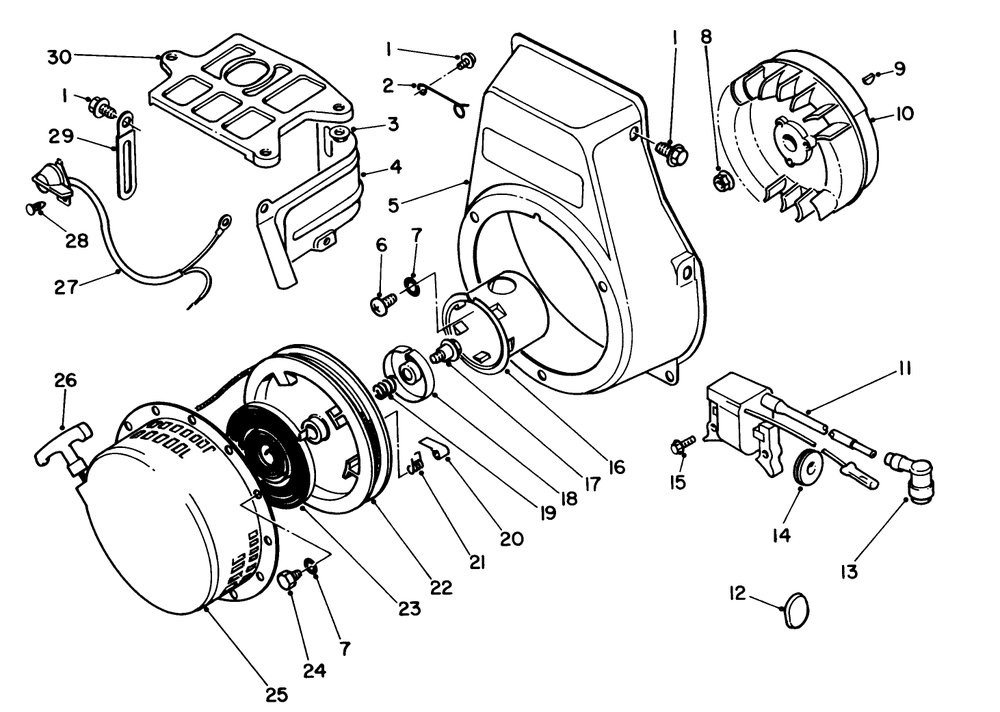 Recoil Starter Assembly Diagram and Parts List for 58435 4000001 - 4999999 Toro Edger