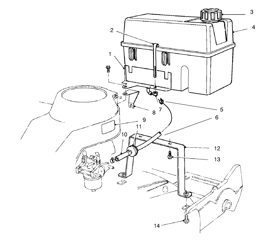 Gas Tank Assembly Diagram and Parts List for 22038 8900001 - 8999999 Toro Lawn Tractor Accessories