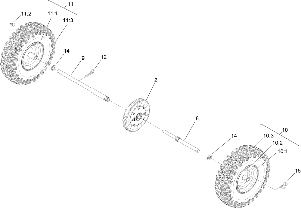 Tire And Drive Assembly Diagram and Parts List for 37799 413000000 - 414399999 Toro Snow Blower