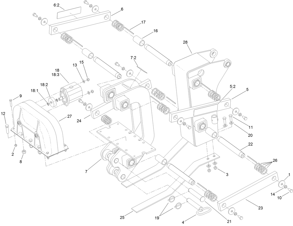 Plow Frame, Blade Mounting And   Transmission Assembly Diagram and Parts List for 25402 400000000 - 999999999 Toro Lawn Tractor Accessories