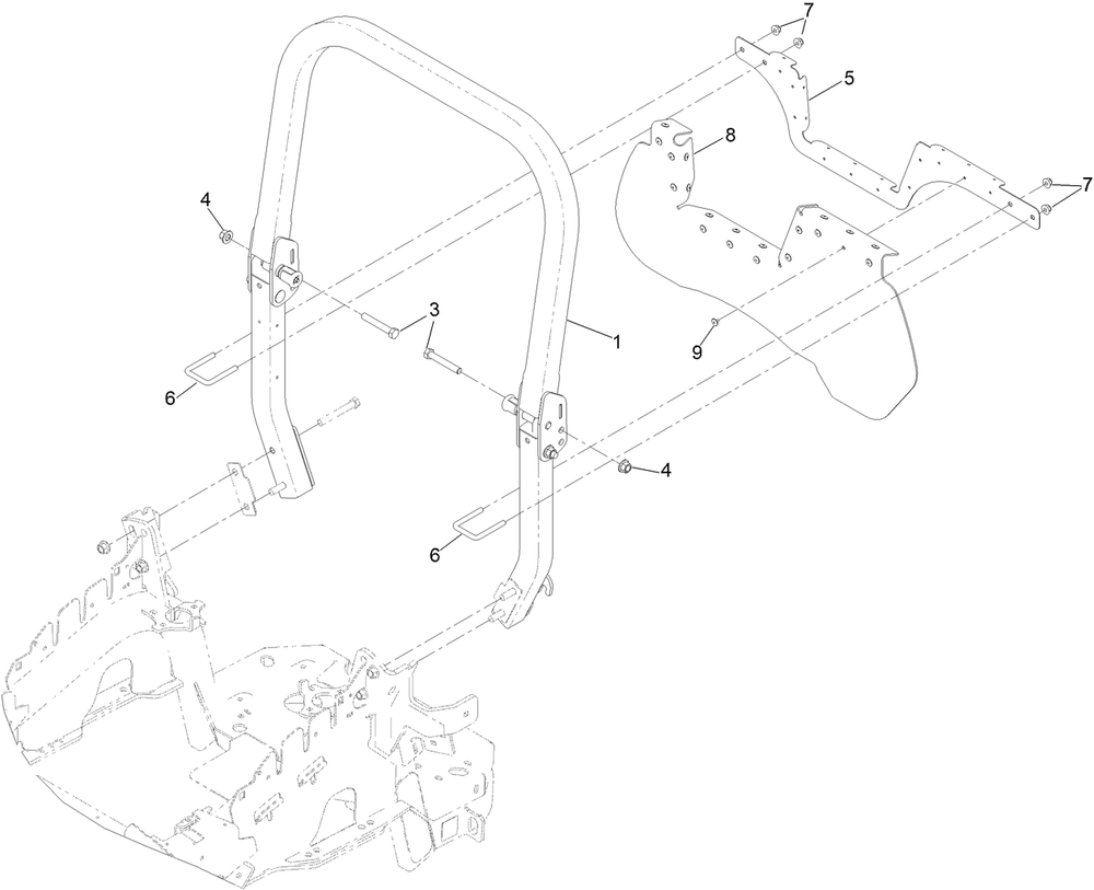 Rops Assembly Diagram and Parts List for 74090 410000000 - 412999999 Toro Lawn Tractor