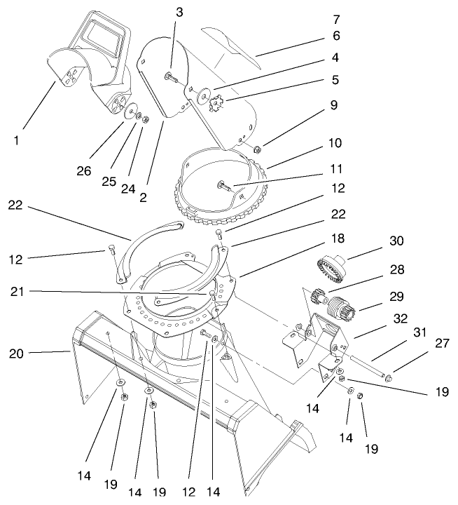 Discharge Chute & Deflector Assembly Diagram and Parts List for 38431 8900001 - 8999999 Toro Snow Blower