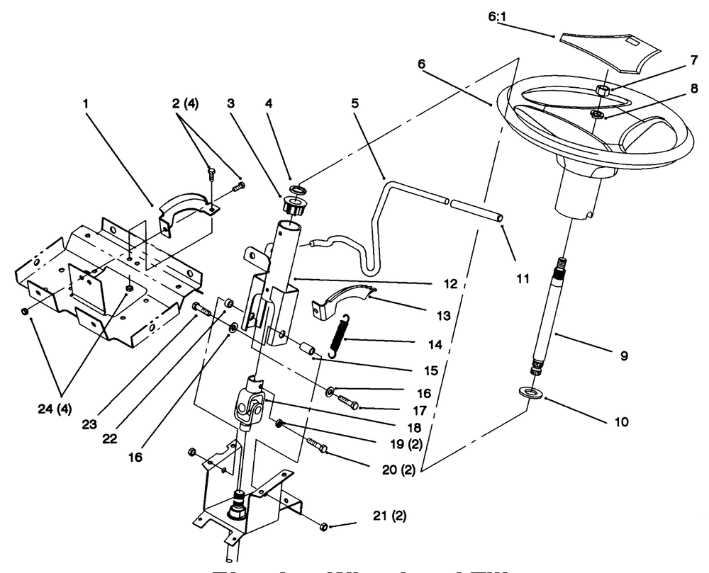 Steering Wheel And Tilt Diagram and Parts List for 72102 6900001 - 6999999 Toro Lawn Tractor