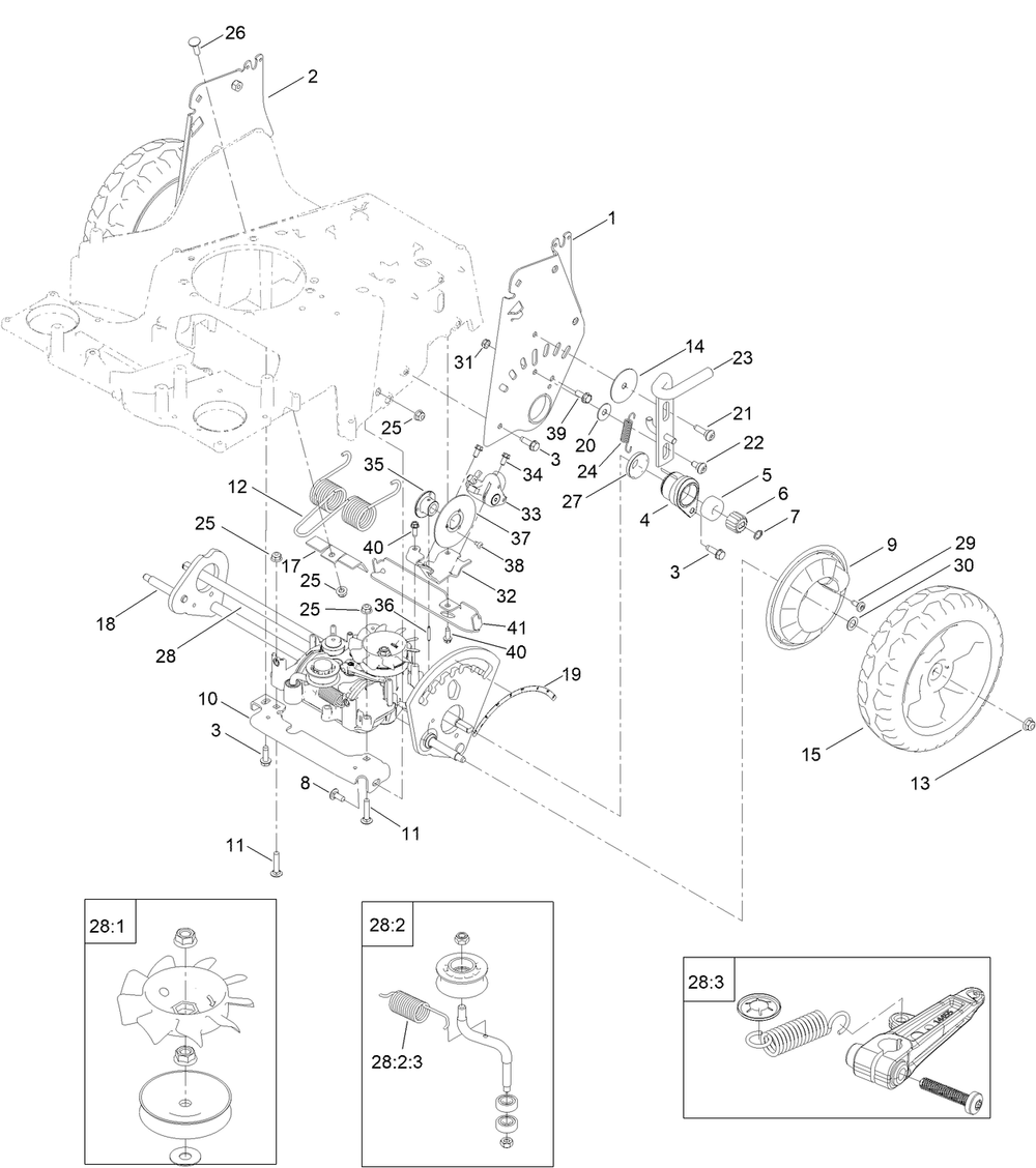 Transmission And Hoc Assembly Diagram and Parts List for 22235 400000000 - 412999999 Toro Lawn Mower