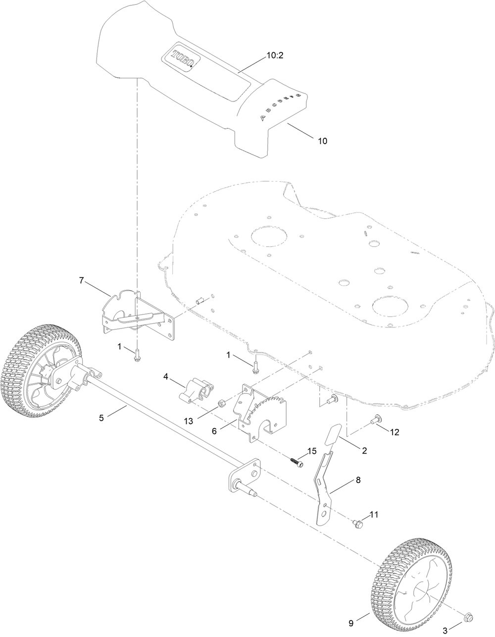 Front Wheel And Height-Of-Cut Assembly Diagram and Parts List for 21199HD 407000000 - 412999999 Toro Lawn Mower