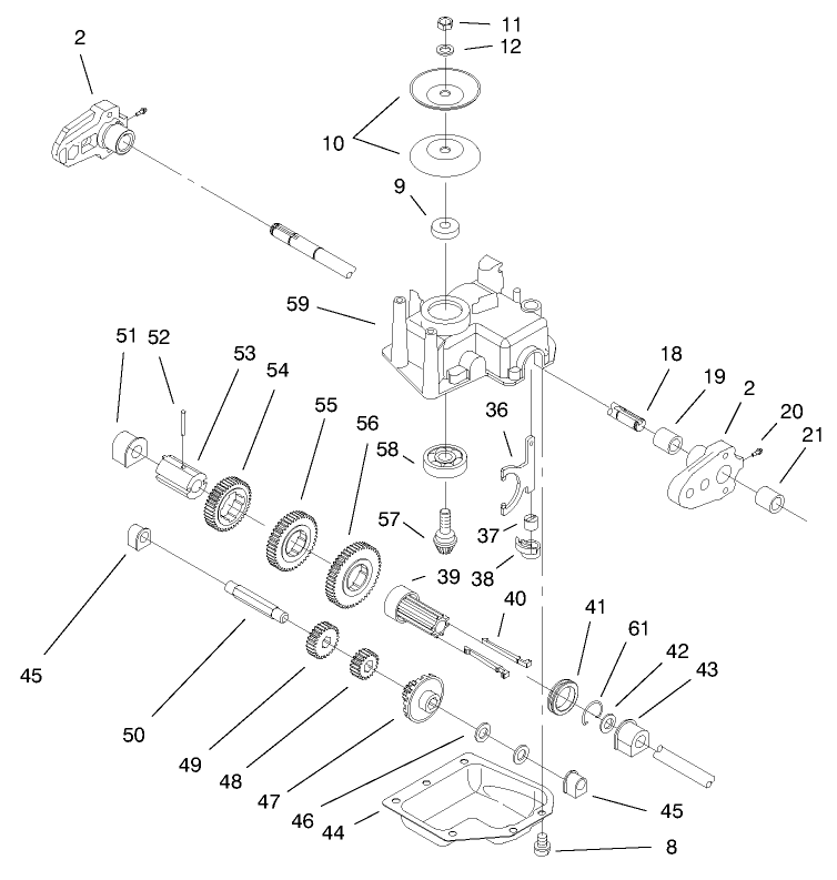 Gear Case Assembly Diagram and Parts List for 20482 790000001 - 799999999 Toro Lawn Mower