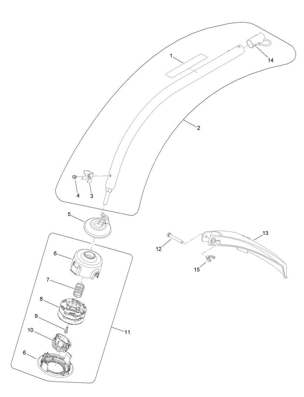 Trimmer Head, Shaft And Guard Assembly Diagram and Parts List for 51958 322000001 - 322999999 Toro Trimmer