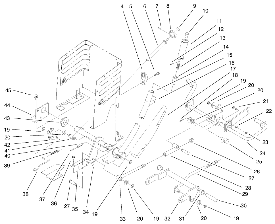 Lift Lever & H.O.C. Assembly Diagram and Parts List for 72070 9900001 - 9999999 Toro Lawn Tractor