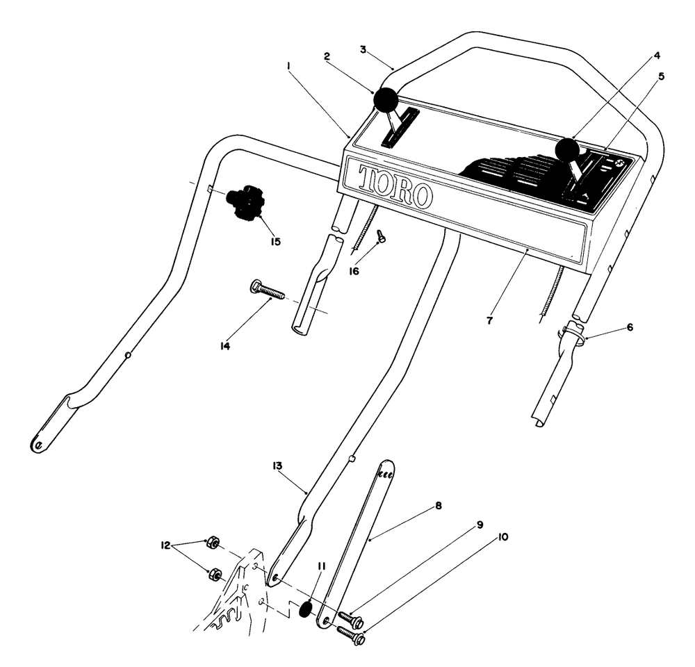 Handle Assembly Diagram and Parts List for 20705 3000001 - 3999999 Toro Lawn Mower