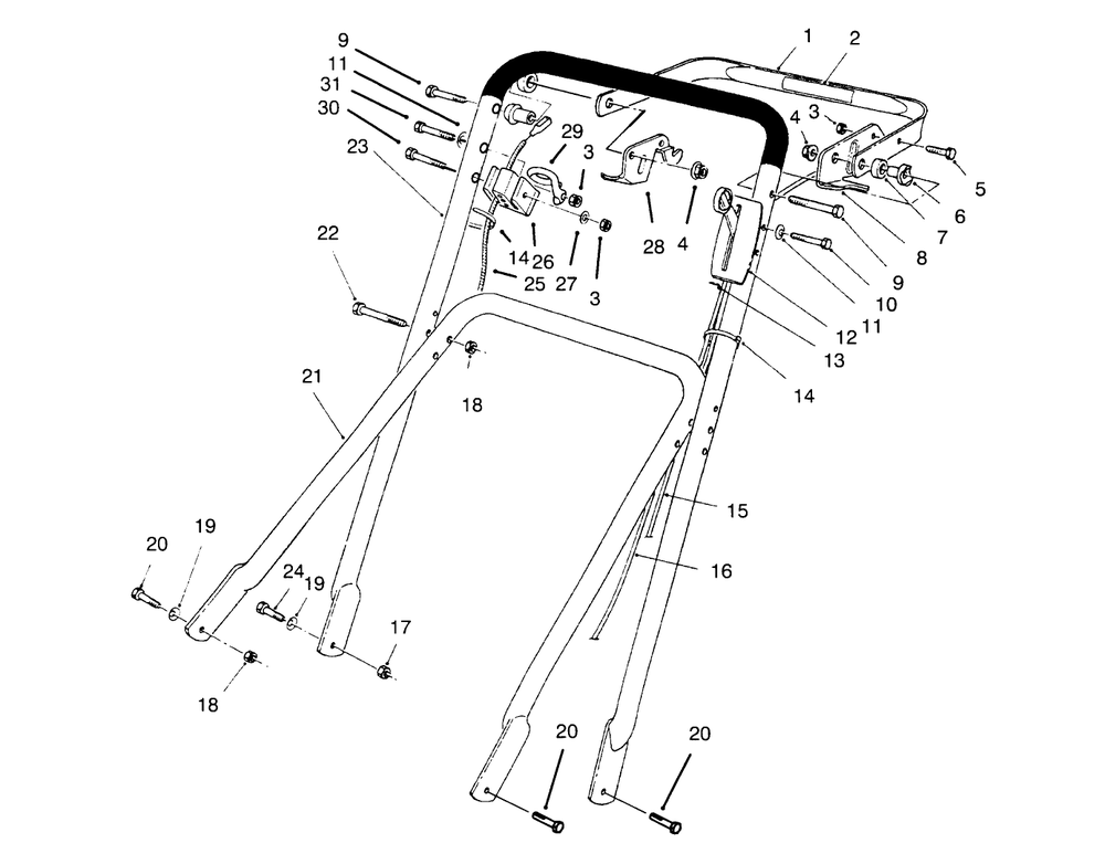 Handle Assembly Diagram and Parts List for 22700BC 5900001 - 5999999 Toro Lawn Mower