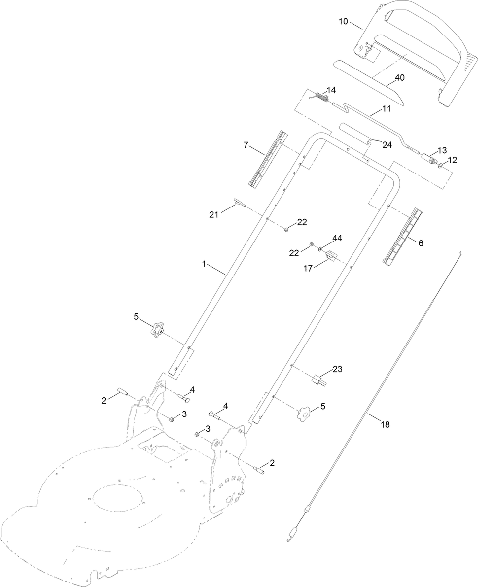 Handle Assembly Diagram and Parts List for 21764 400000000 - 409999999 Toro Lawn Mower