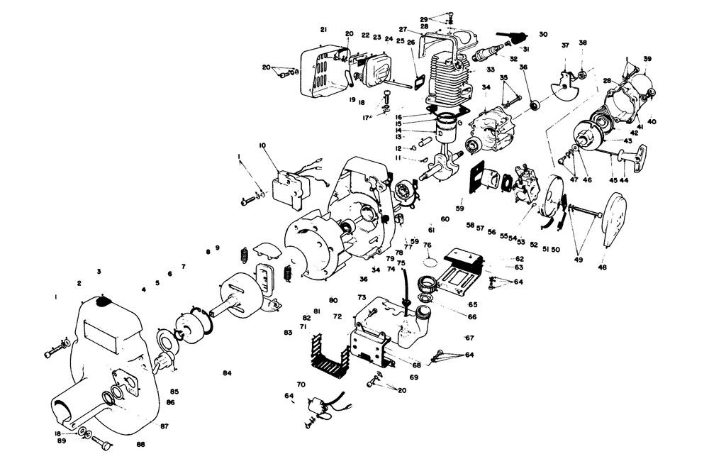 Engine Assembly Diagram and Parts List for 51607 3000001 - 3999999 Toro Trimmer