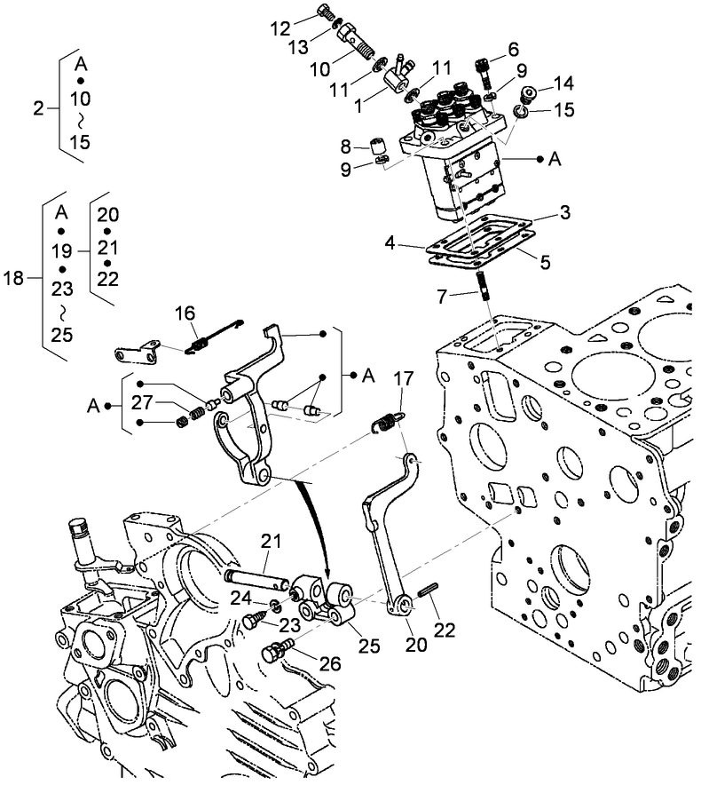 Injection Pump And Governor Assembly Diagram and Parts List for 74264TE (310000001-310999999)(2010) Toro Lawn Mower