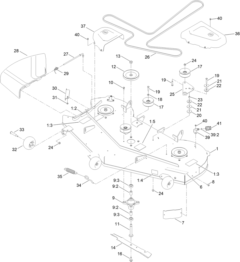 60in Deck And Decal Assembly Diagram and Parts List for 75762 414000000 - 999999999 Toro Lawn Tractor