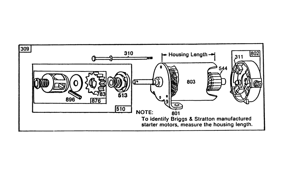 Starter Motor Assembly Diagram and Parts List for 56150 9000001 - 9999999 Toro Lawn Tractor