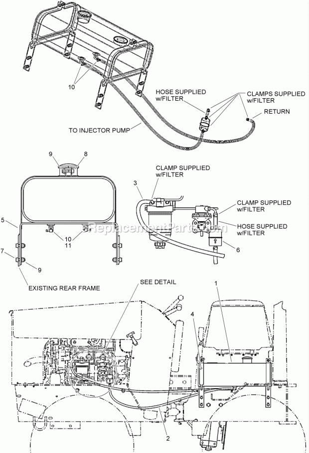 Fuel System Assembly Diagram and Parts List for 2011  Toro Lawn Tractor Accessories