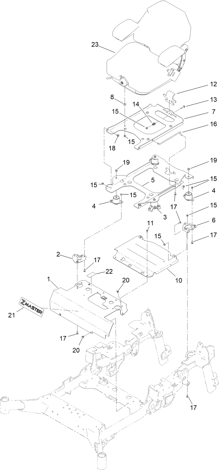 Seat Mounting Assembly Diagram and Parts List for 72144 413000000 - 999999999 Toro Lawn Tractor