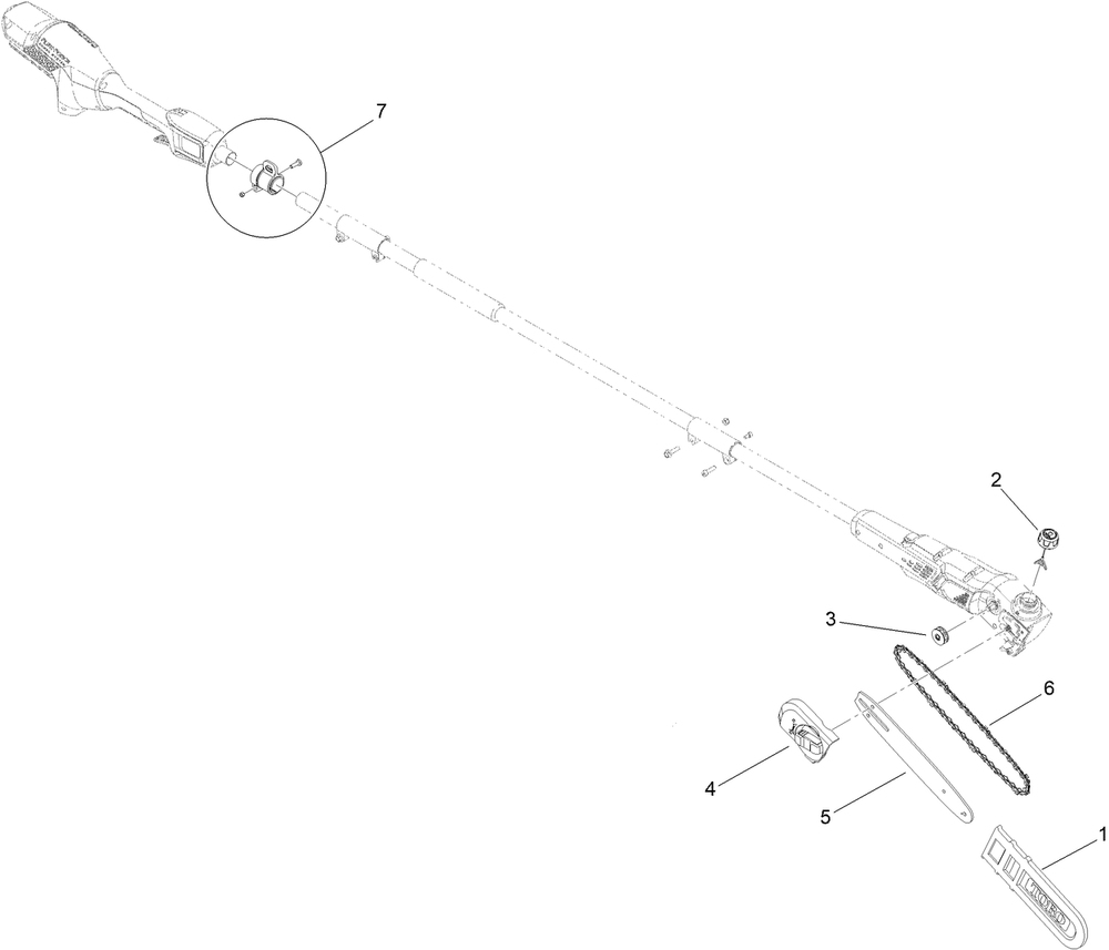 60v Pole Saw Assembly Diagram and Parts List for 51847T 322000001 - 322999999 Toro Pole Saw