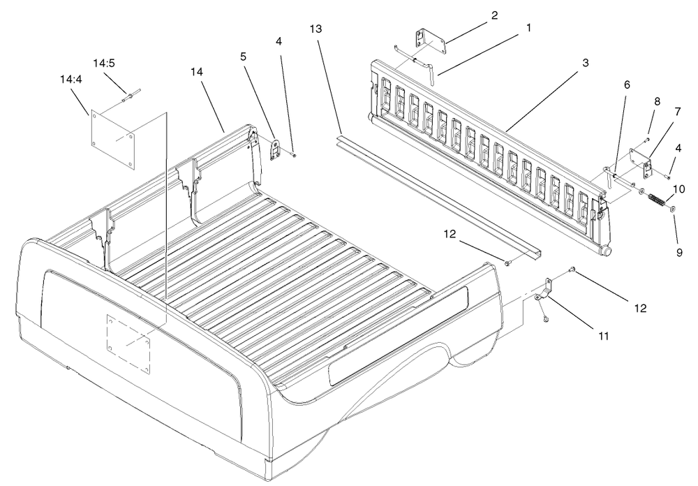 Tailgate Assembly Diagram and Parts List for 12003 220000001 - 220999999 Toro Lawn Tractor