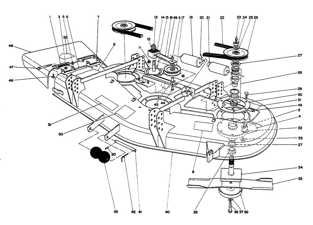 Deck And Spindle Assembly Diagram and Parts List for 30652 390001 - 399999 Toro Lawn Mower