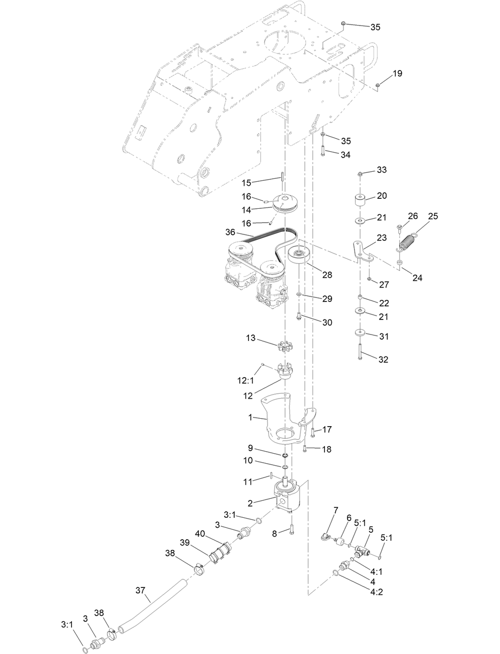 Gear Pump, Idler Arm And Pulley Assembly Diagram and Parts List for 22972 412400000 - 414860999 Toro Lawn Tractor Accessories